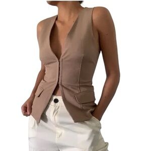 Zara Taupe Sleeveless Tailored Vest